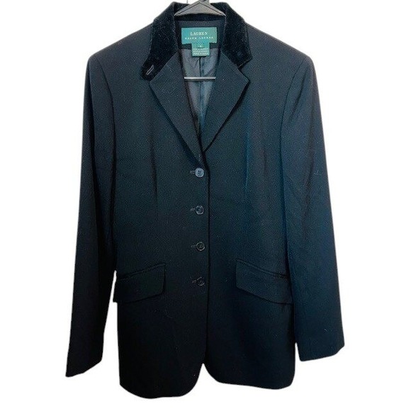 Womens‎ Lauren Ralph Lauren Blazer Velvet Collar Equestrian Wool Black Size 4 - Picture 2 of 12